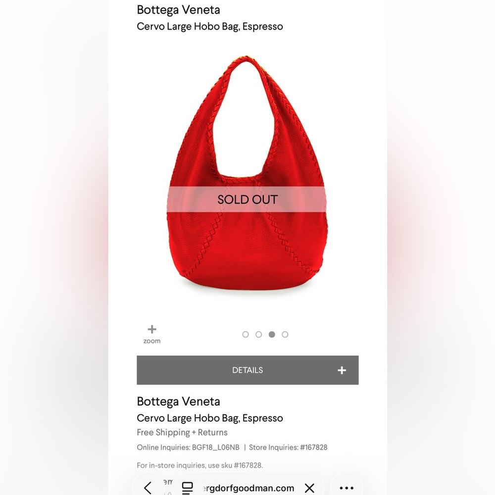 BOTTEGA VENETA 1Cervo Deerskin Large Hobo, Tangerine - Picture 14 of 14